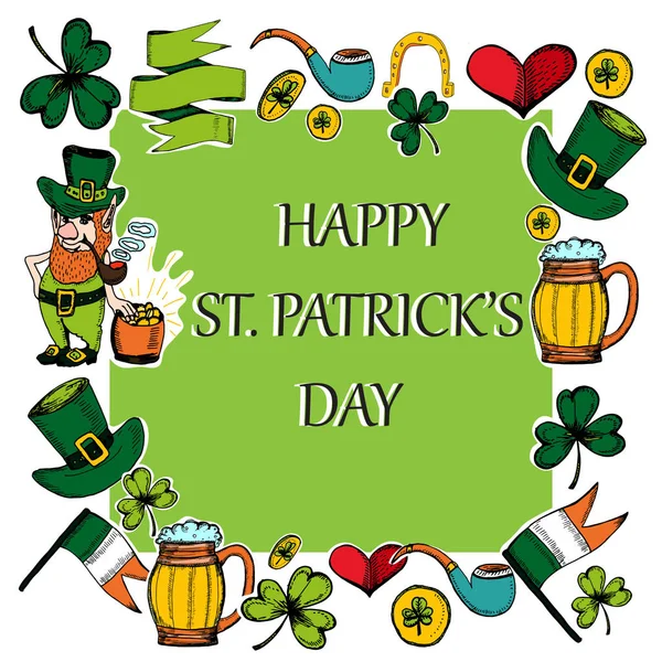 Hand drawn vector St. Patrick's Day greeting card. Doodles. — Stock Vector