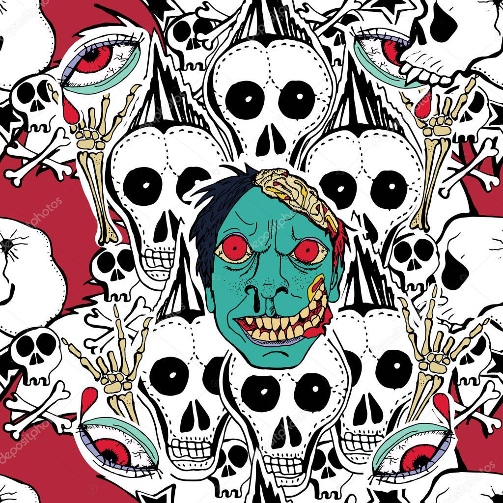 Vector seamles pattern. Crazy zombie 