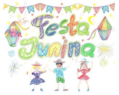 Suluboya Festa Junina arka plan tatil. Tebrik kartı.