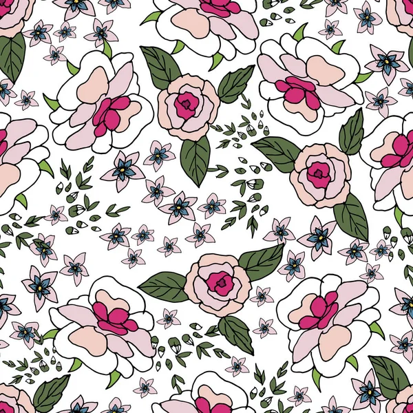 バラ、草原の花の刺繍のステッチ . — ストックベクタ