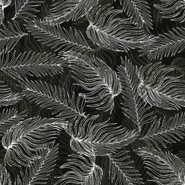 Elle çizilmiş palmiye yaprakları ve tropikal Fl sorunsuz arka plan