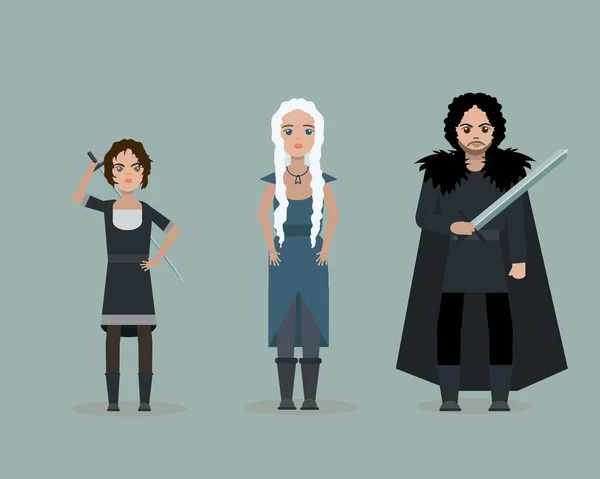 28 juin 2017. Personnages de dessin animé vectoriel mignon de Game Of Thrones. Cersei Lannister, Tyrion Lannister, Sansa Stark. Style plat . — Image vectorielle