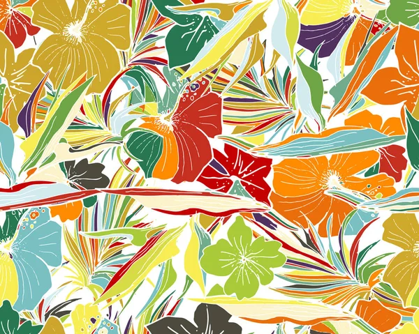 Tropiska mönster. Sömlös bakgrund med palmblad, och Tr — Stock vektor