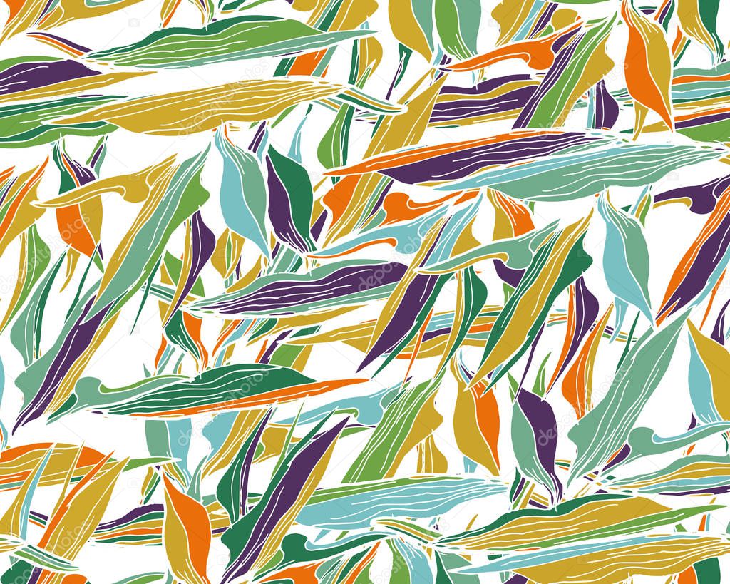 Tropical Pattern. Seamless Background With Palm  Leaves,  And Tr