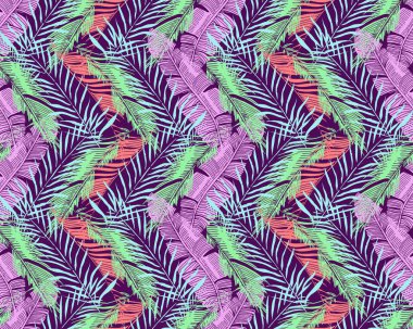 Tropikal arka plan. Vektör Dikişsiz desen egzotik palmiye Tr ile