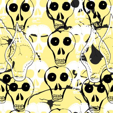 Şirin sorunsuz arka plan. Kafatasları ve kemikleri. Elle çizilmiş desen.