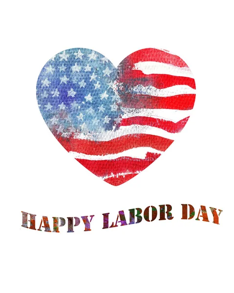 Acuarela en forma de corazón bandera americana. Feliz Día del Trabajo . — Foto de Stock