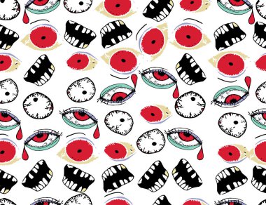 Cadılar Bayramı arka plan. Korkunç canavarlar, kemikler, kafatasları ve zombi. 