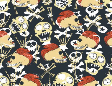 Cadılar Bayramı arka plan. Korkunç canavarlar, kemikler, kafatasları ve zombi. 