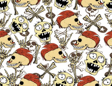 Cadılar Bayramı arka plan. Korkunç canavarlar, kemikler, kafatasları ve zombi. 