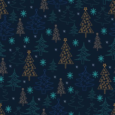 Sorunsuz Noel arka plan. Çam ağacı ile el çizilmiş desen