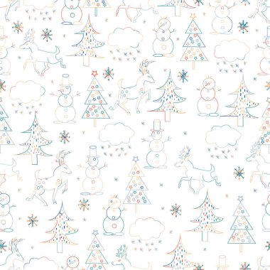 Sorunsuz Noel arka plan. Geyikler, fi ile el çizilmiş desen