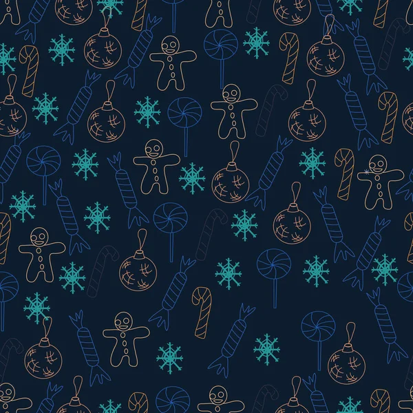 Nahtloser Weihnachtshintergrund. Handgezeichnetes Muster mit Gingerman — Stockvektor