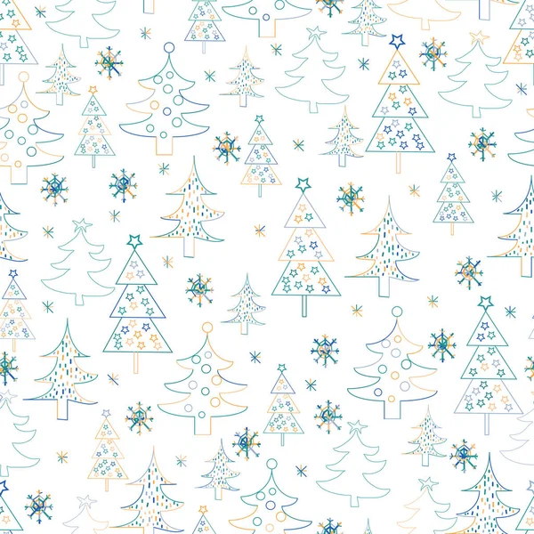 シームレスなクリスマスの背景。手モミの木が描かれたパターン — ストックベクタ