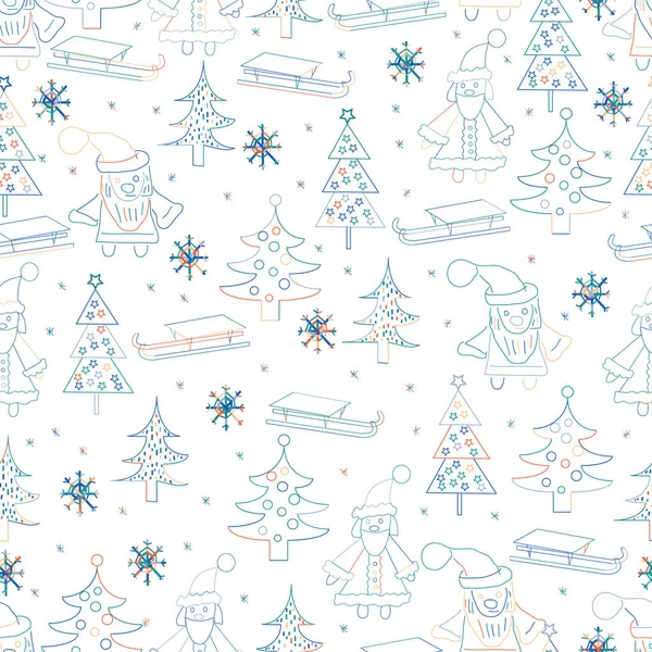 Bezproblémové Vánoční pozadí. Ručně nakreslený vzor s Santa Cla — Stockový vektor