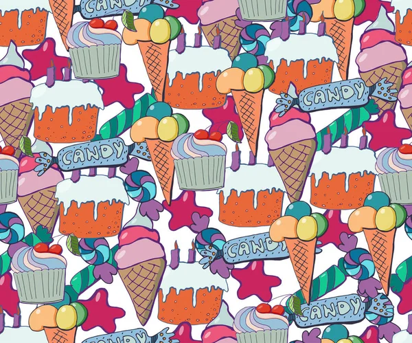 Cute brightly holiday seamless background. Hand drawn vector pat