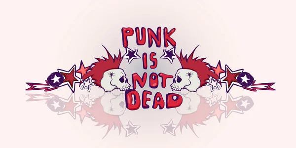 Illustrazione vettoriale disegnata a mano. Tema punk rock. Teschi, labbro rosso — Vettoriale Stock