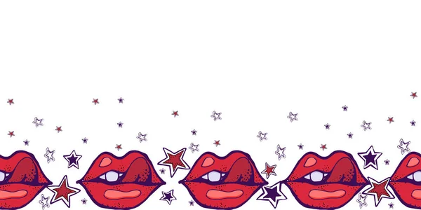 Hand drawn vector illustration. Punk rock theme.  red lips, star — Stock Vector
