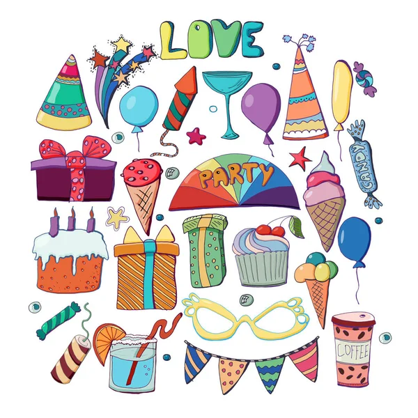 Graziosa illustrazione vacanza. Set disegnato a mano vettoriale. Torte, cupcake — Vettoriale Stock