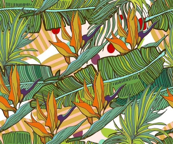 Fondo tropical sin fisuras. Mano dibujado vector lindo patrón ingenio — Archivo Imágenes Vectoriales