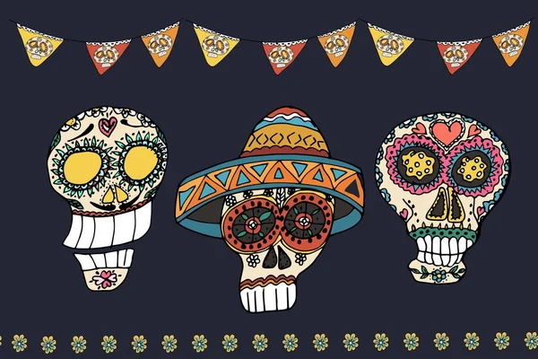 Mexikói nap a halott poszter. Kézzel rajzolt vektoros illusztráció — Stock Vector