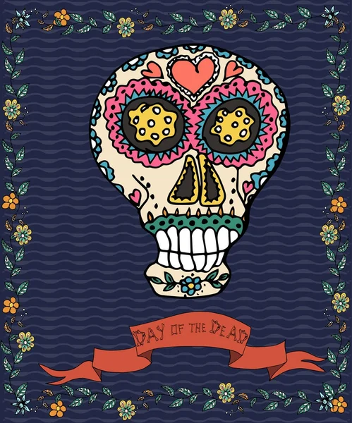 El día mexicano del póster muerto. Ilustración vectorial dibujada a mano — Vector de stock