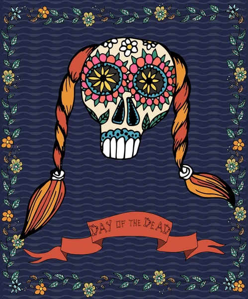 Mexicaanse dag van de dode poster. Hand getekende vectorillustratie — Stockvector