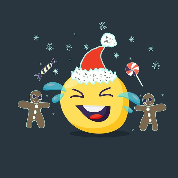 Weihnachtskarte. Lachende Emojis. Vektor flach. — Stockvektor