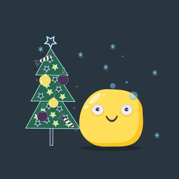 Cartão de Natal. Personagem emoji engraçado. Estilo plano vetorial . —  Vetores de Stock