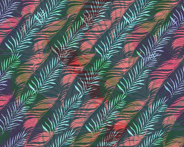 Tropiska sömlös bakgrund med palmblad och tropiska flöde — Stock vektor