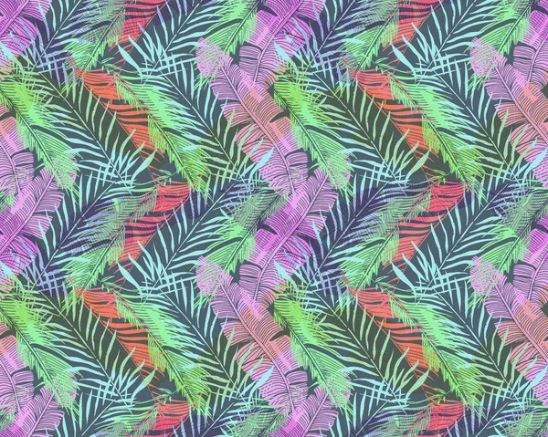 Tropiska sömlös bakgrund med palmblad och tropiska flöde — Stock vektor