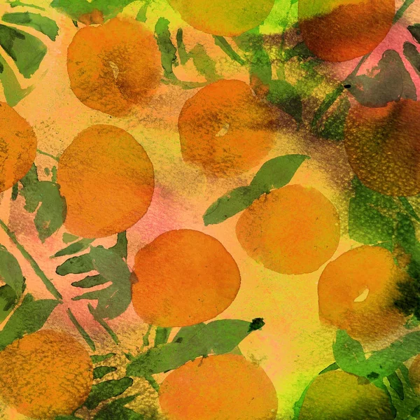 Watercolor textured seamless pattern. Tropical fruits, citrus, o