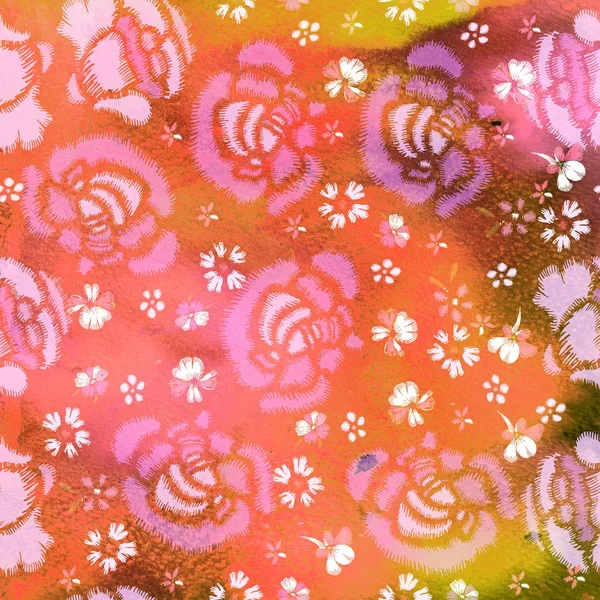 Akvarell texturált varrat nélküli mintát. Hímzett Rózsa. — Stock Fotó