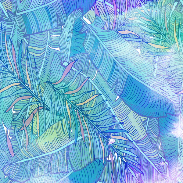 Watercolor textured seamless pattern. Tropical background. Hand 