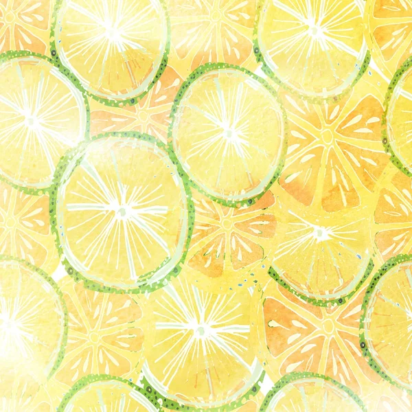 Akvarell texturerat sömlösa mönster. Tropiska frukter, citrus, o — Stockfoto