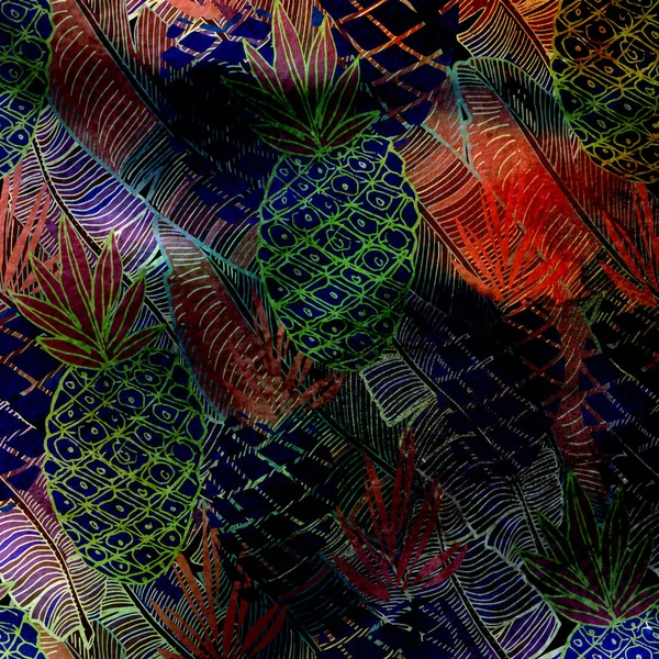 Akvarell texturerat sömlösa mönster. Tropiska bakgrunden. Pinea — Stockfoto