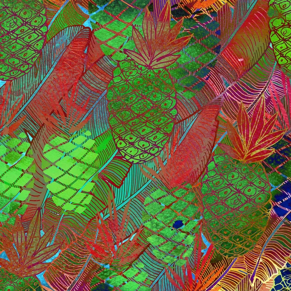 Aquarell strukturierte nahtlose Muster. Tropischer Hintergrund. Pinea — Stockfoto