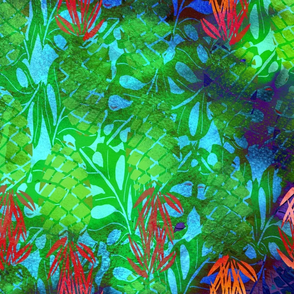 Akvarell texturerat sömlösa mönster. Tropiska bakgrunden. Pinea — Stockfoto