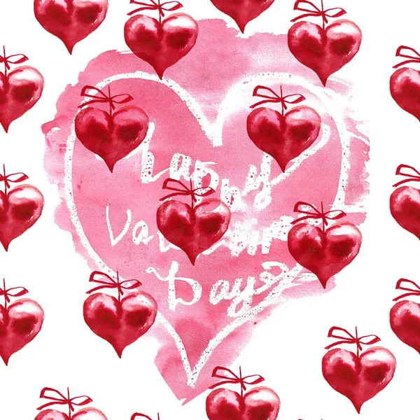 Aquarel Valentijnsdag achtergrond. Rode harten. — Stockfoto