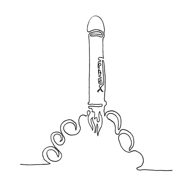 Dibujo continuo de una línea. Lanzamiento de naves espaciales. Exploración espacial — Vector de stock