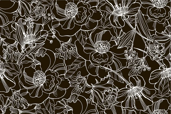 Fekete-fehér varrat nélküli mintát gyönyörű tavasz és m — Stock Vector