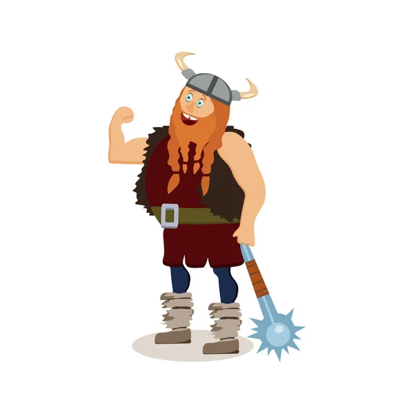 Viking cartoon character. A muscular fat boastful red-bearded ma — Stock Vector