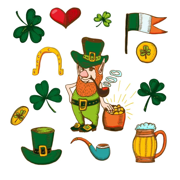 E 'il giorno del vettoriale Saint Patricks. Illustrazione disegnata a mano. Trifoglio , — Vettoriale Stock