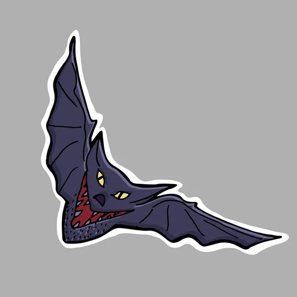 Hand Drawn Vector Illustration Black Evil Bat Sticker Cartoon Patch — Stock Vector