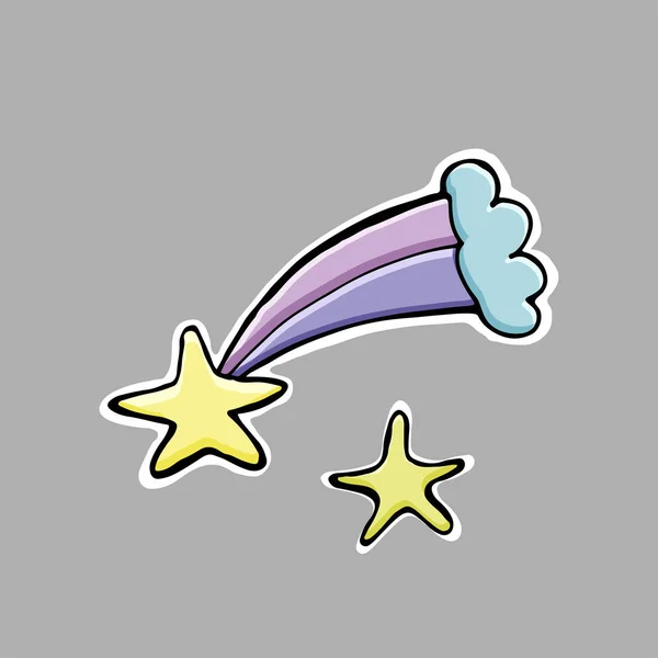 Hand drawn vector illustration. Rainbow comet and star. Sticker. — Stock Vector