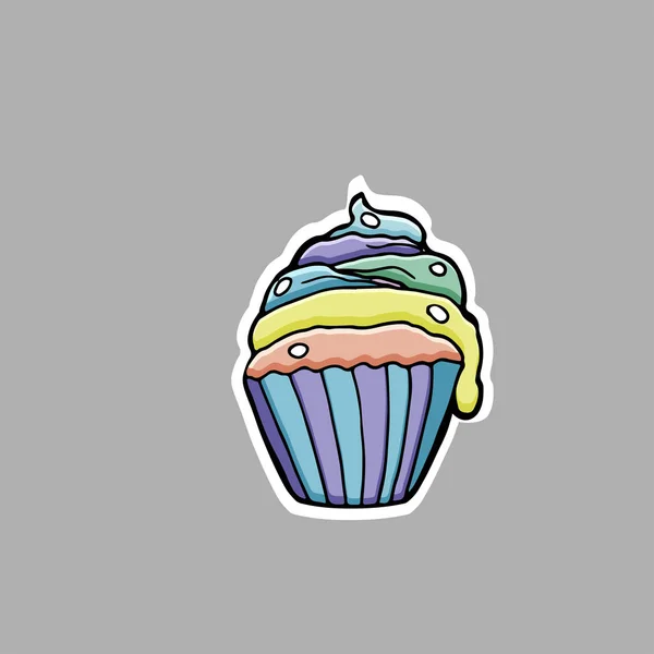 Hand dras vektorillustration. Söta läcker cupcake. Klistermärke — Stock vektor