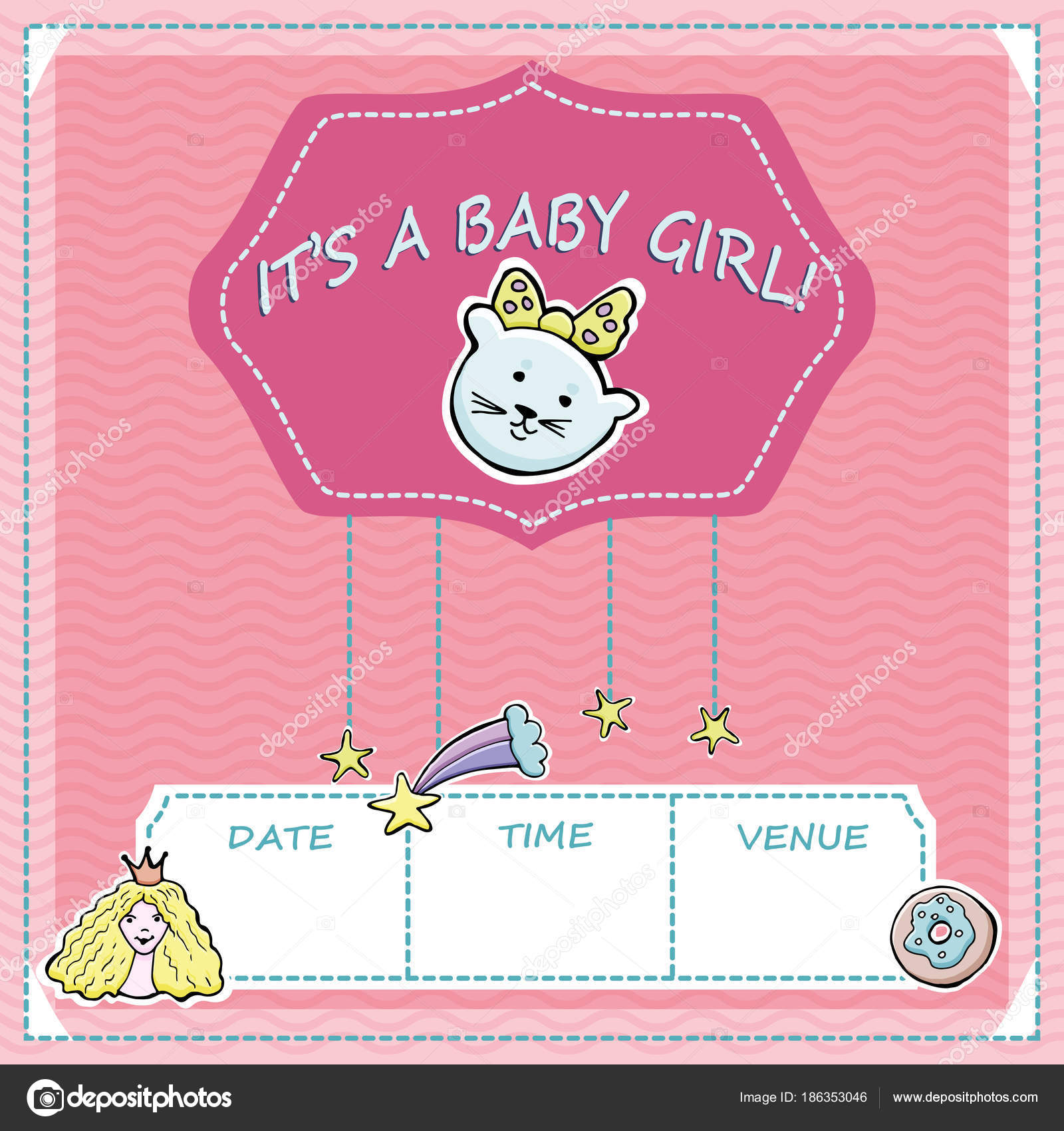 Vector Baby Shower Greeting Card Text It S A Baby Girl Little Vector Baby Shower Greeting Card Text It S A Baby Girl Little