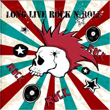 Grunge doku arka plan, metin Yaşasın rock n roll. Kafatası bir