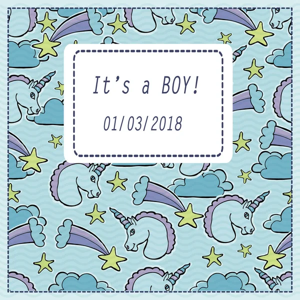 Vector baby shower greeting card. Text It's a Baby boy. Little u — Stockvector