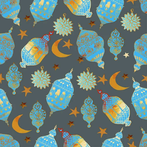 Handgezeichneter Vektor-Ramadan-Hintergrund. farbenfrohe nahtlose Muster. — Stockvektor